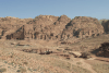 View of the mountain on the east side of Petra with tombs