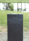 Closeup of the memorial on the pond